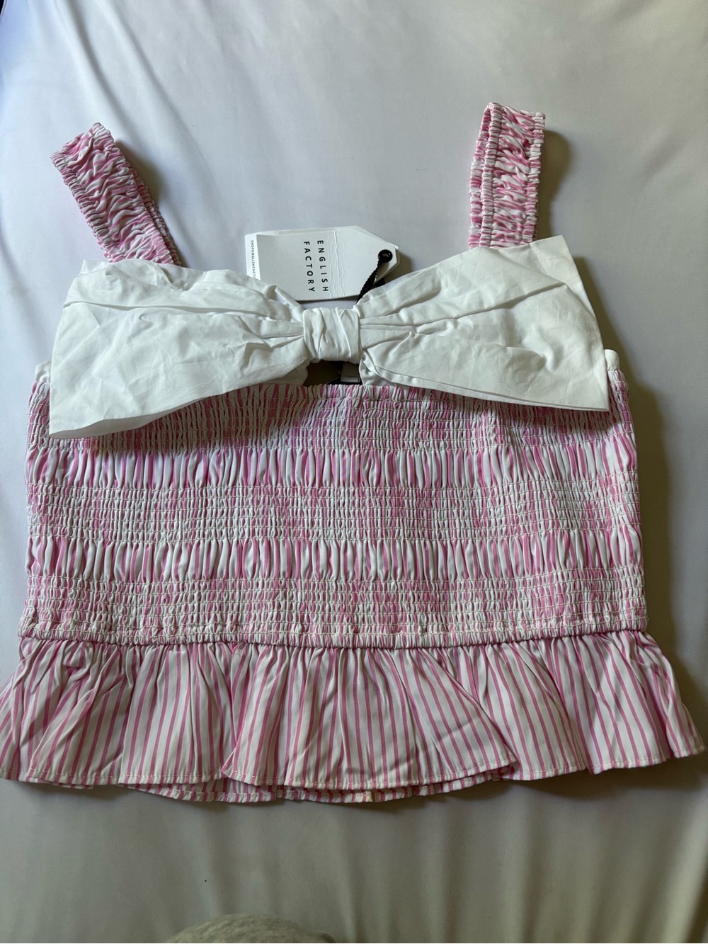 English Factory Striped Pink & White Smocked Bow Top